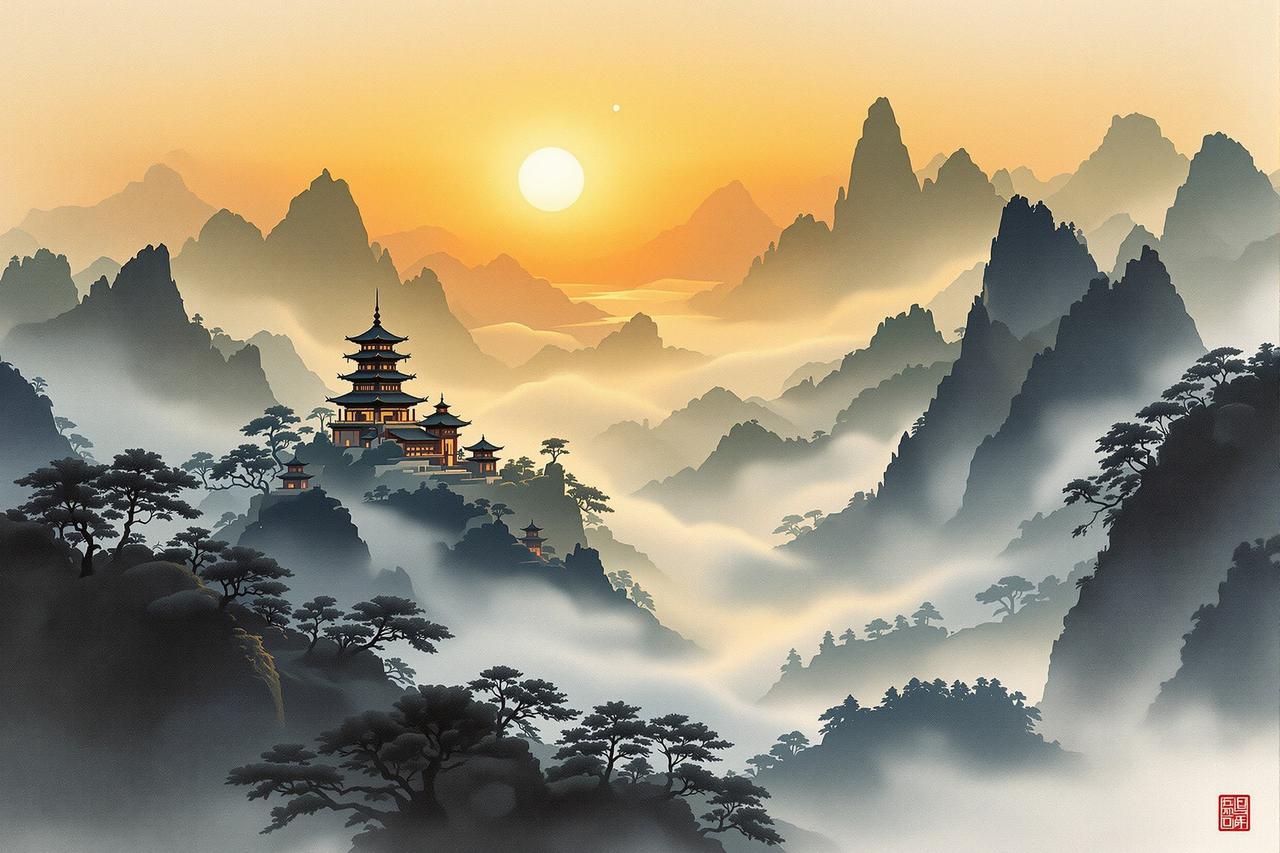 私人定制影院主视觉 - 水墨山河意象